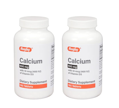Rugby 600mg Calcium Tablets with 10mcg Vitamin D3 (400IU) – 180 Count, 2 Pack