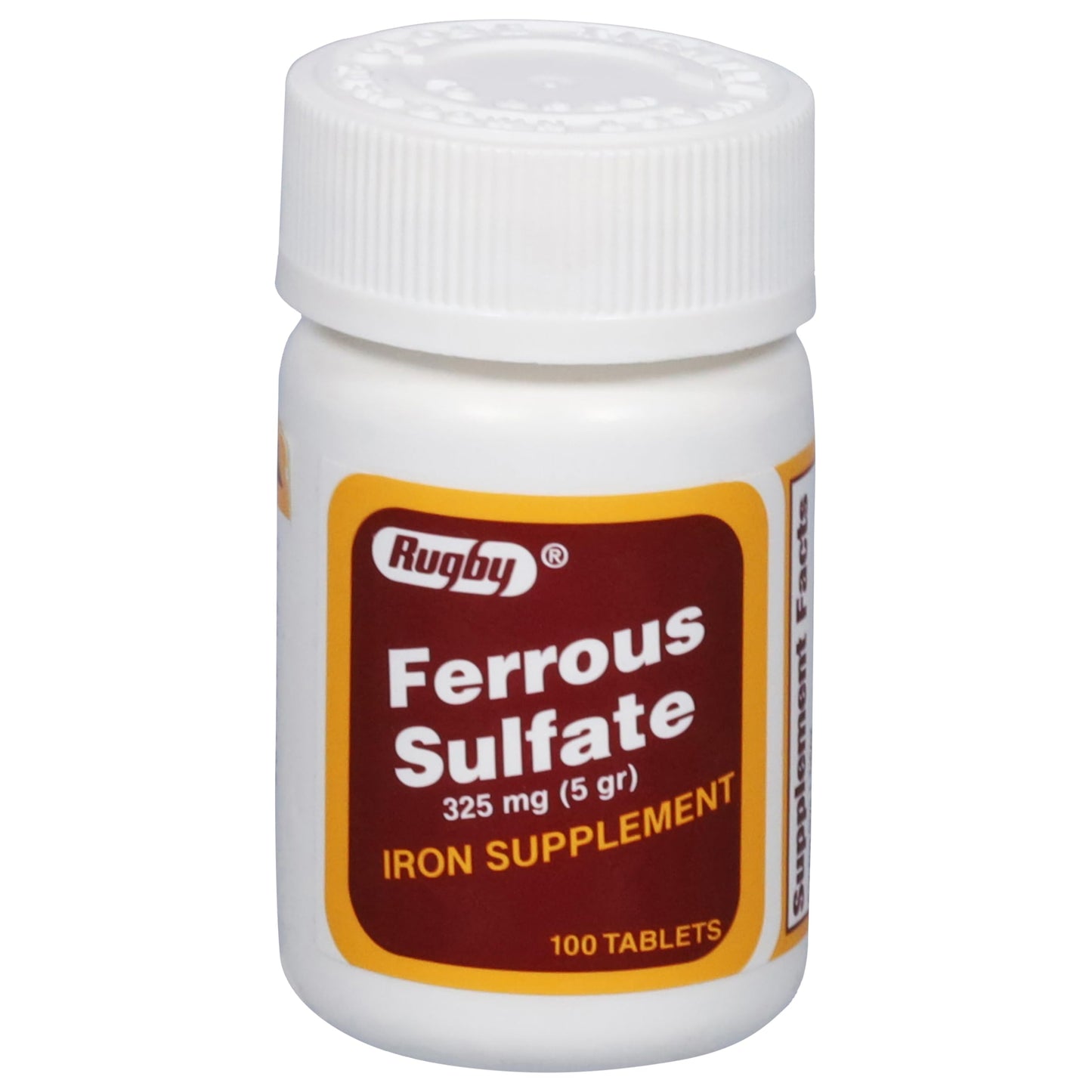 Rugby Ferrous Sulfate 325mg Tablets – Iron Supplement for Women & Men | 100 Count (1 Pack)