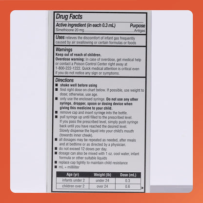 Rugby Dye-Free Infants Gas Drops - Simethicone 20 mg, 1 oz Bottle (4 Pack)