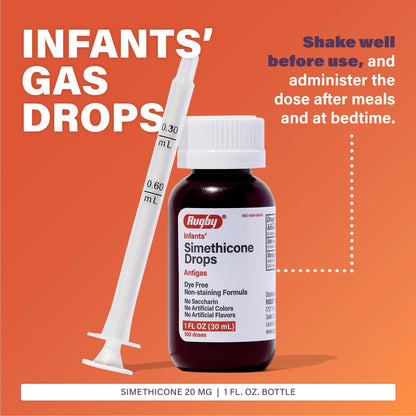 Rugby Dye-Free Infants' Gas Drops - Simethicone 20 mg | Safe Gas Relief for Babies & Kids - 1 oz