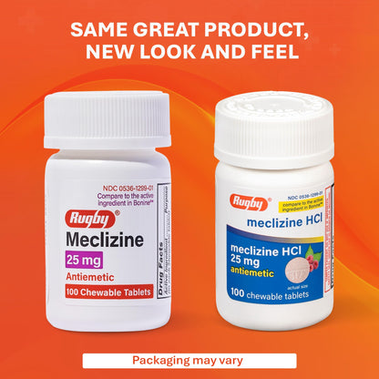 Rugby Meclizine 25mg Chewables – Motion Sickness Relief, 100 Count (3 Pack) | Rugby Laboratories