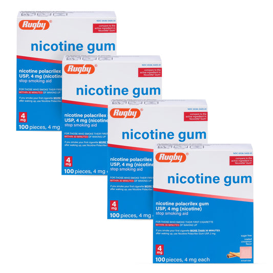 Rugby Polacrilex 4mg Nicotine Gum – Cinnamon Flavor, Sugar-Free, 100 Count (4 Pack)