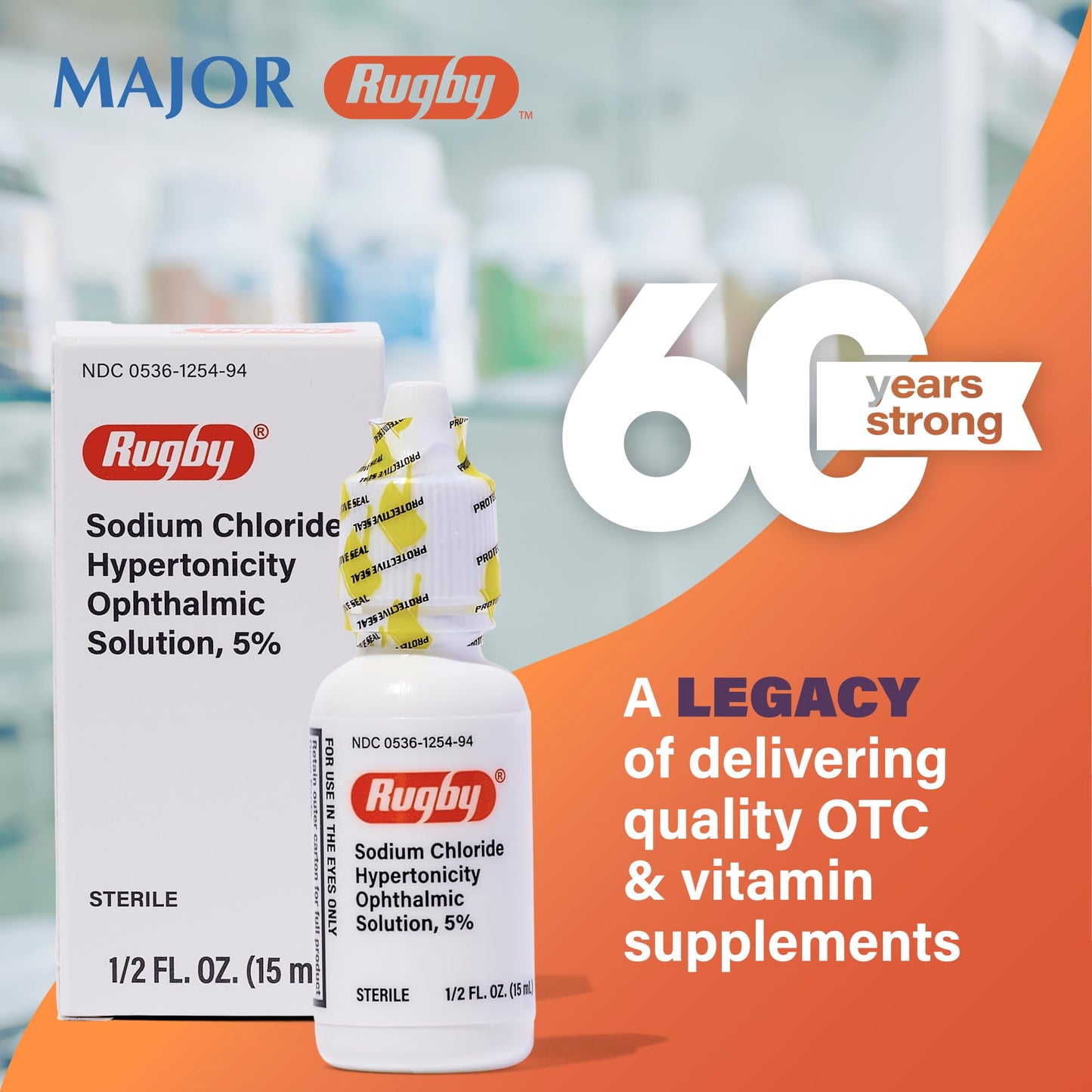 Rugby Laboratories Sodium Chloride 5% Hypertonic Ophthalmic Eye Solution - Alcohol-Free 0.5 fl oz (3-Pack)