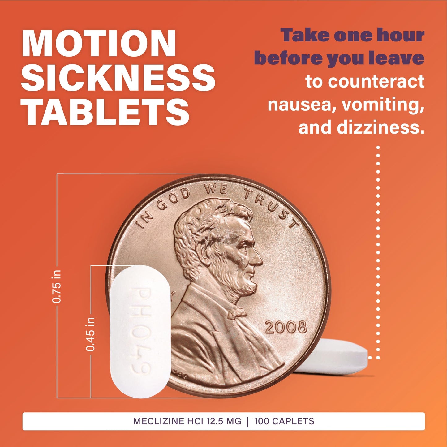 Rugby Meclizine 12.5 mg Caplets - Motion Sickness Relief, 100 Count | Rugby Laboratories