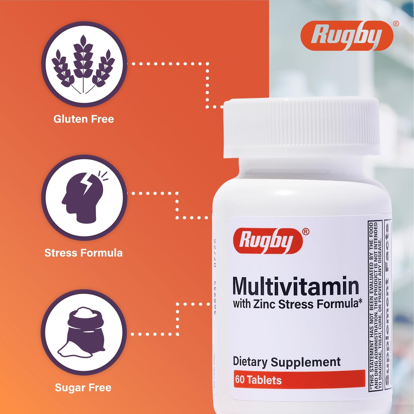 Rugby Multivitamin with Zinc Stress Formula - 60 Tablets