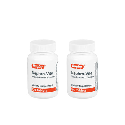 Rugby Nephro-Vite Vitamin B & C Complex Tablets - Dietary Supplement - 100 Count (2 Pack)