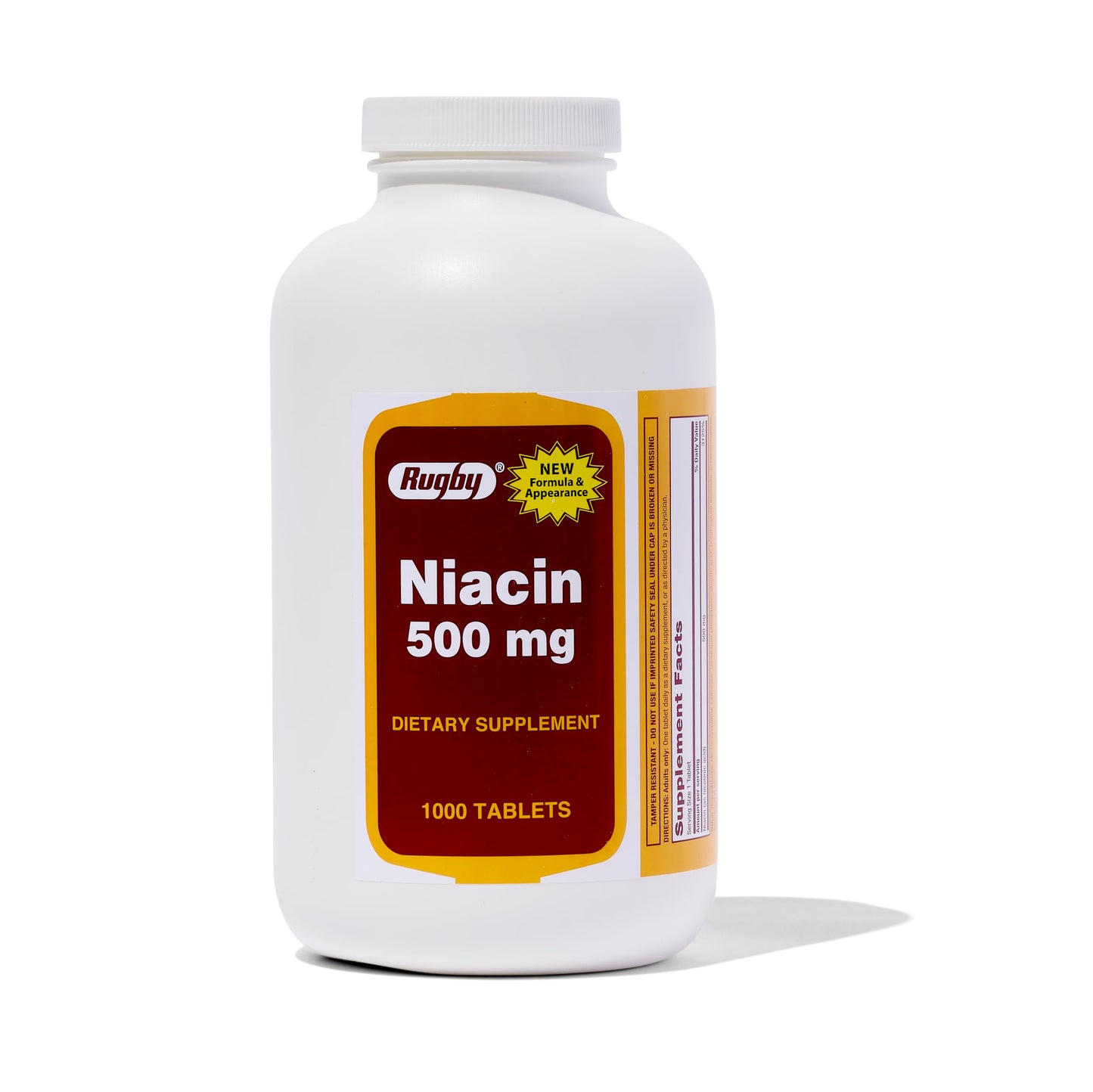 Rugby Niacin 500mg - Vitamin B3 Supplement for Men & Women - 1,000 Tablets (1-Pack) | Rugby Labs