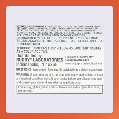 Rugby 500mg Calcium Chewable Tablets – Orange Flavor – 60 Count (4 Pack)