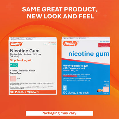 Rugby Polacrilex 2mg Nicotine Gum – Cinnamon Flavor, Sugar-Free (100 Count, 4 Pack)
