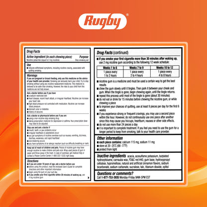 Rugby Polacrilex 2mg Nicotine Gum – Cinnamon Flavor, Sugar-Free (100 Count, 4 Pack)