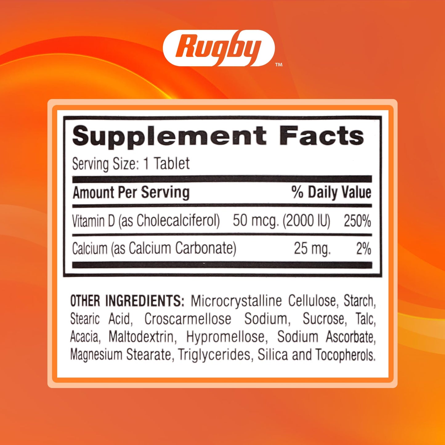 Rugby Vitamin D3 2000 IU (50 mcg) – Gluten-Free Daily Vitamin D3 for Immune, Bone & Teeth Health | 100 Tablets