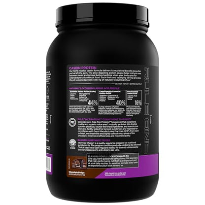 Rule 1 Casein Protein – 25g Protein & 11g EAAs, Slow-Release Micellar Casein (2 lb, Chocolate Fudge)