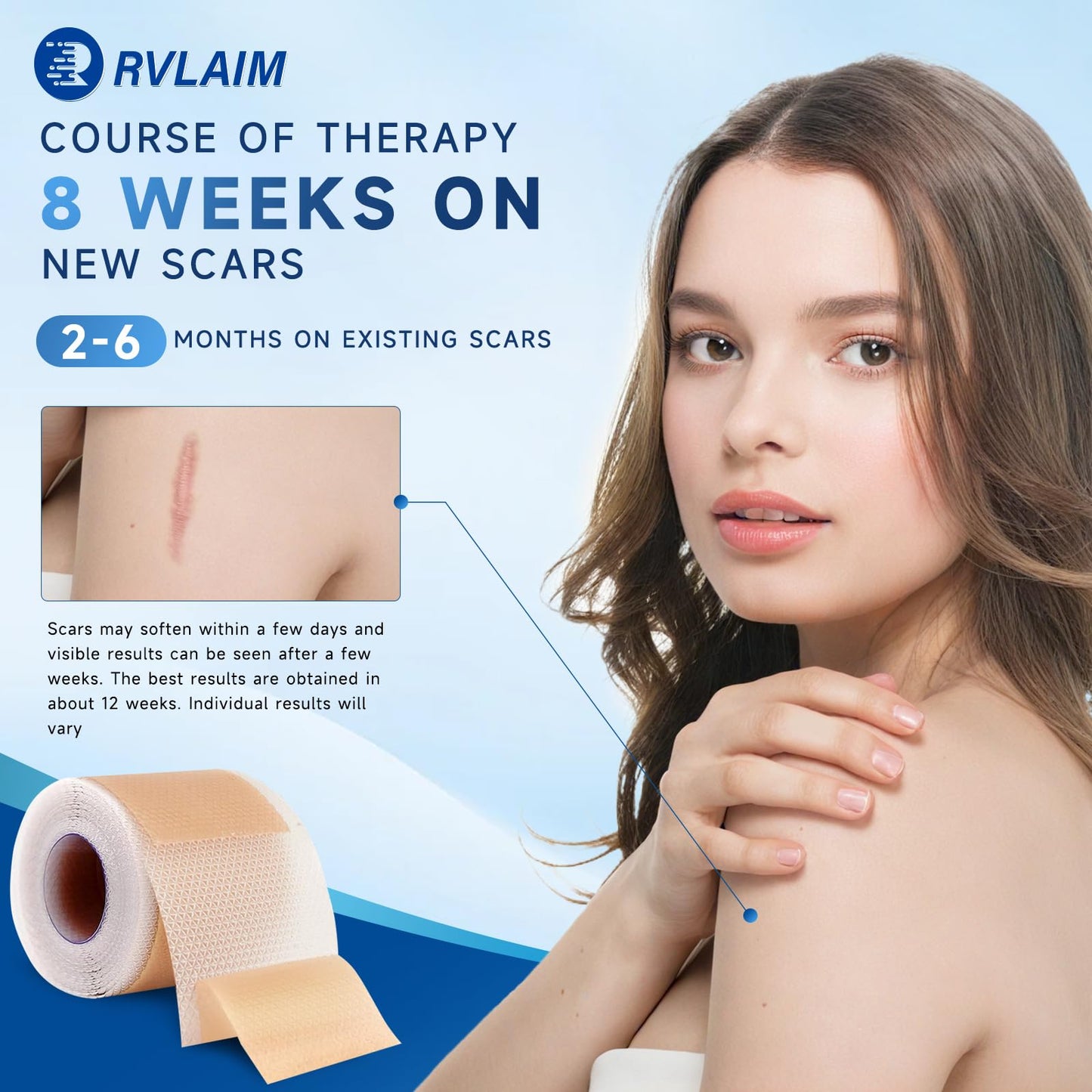 Rvlaim Silicone Scar Sheets & Tape – 3M Roll (1.6” x 120”), Surgical Scar & Stretch Mark Care