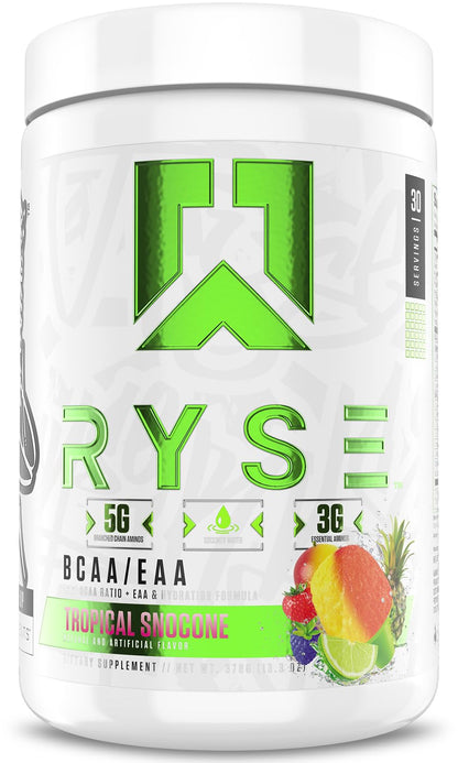RYSE BCAA EAA Powder Tropical SnoCone – 5g BCAAs, 3g EAAs, Sugar-Free Hydration, 30 Servings