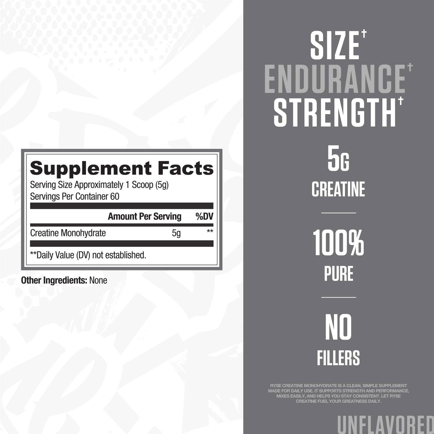 RYSE Creatine Monohydrate Powder - Unflavored | Lean Muscle Growth, Strength & Endurance | 60 Servings