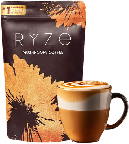 RYZE Mushroom Coffee Medium Roast – 6 Adaptogenic Mushrooms, USA-Grown Instant Coffee