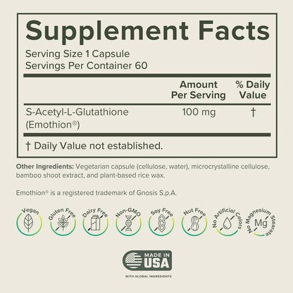 S-Acetyl L-Glutathione Supplement - Vegan Liver Detox & Antioxidant Support | Prominent Nutrition (1 Pack)