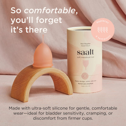 Saalt Soft Menstrual Cup – Reusable 12-Hour Leak-Free Protection | Desert Blush (Regular)