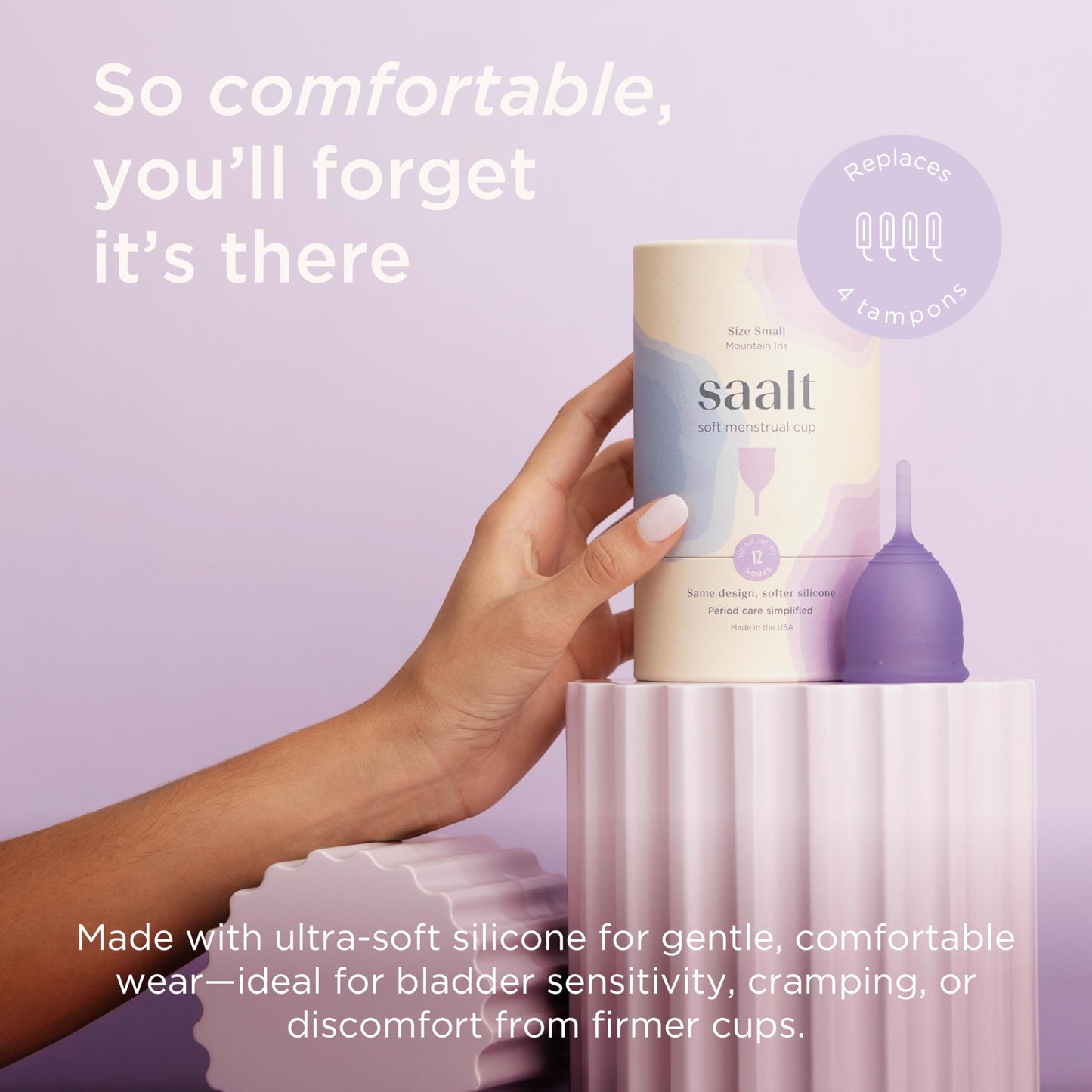 Saalt Soft Menstrual Cup – Reusable, Comfortable Leak-Free Protection (Regular, Mountain Iris)
