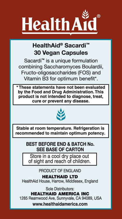 Sacardi Saccharomyces Boulardii – 5B CFU Probiotic, Once-Daily, Dairy-Free