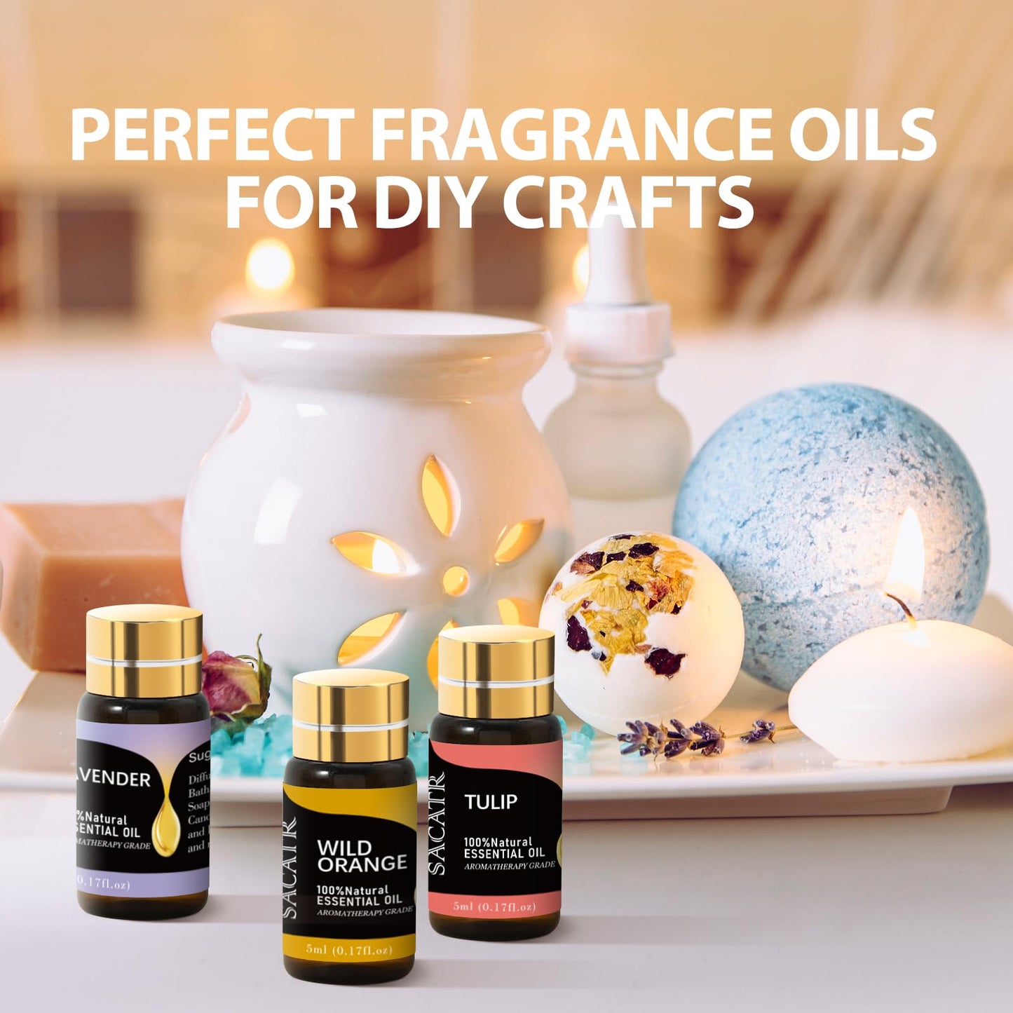 50 Pcs Essential Oils by SACATR – 50x5ml Natural Essential Oils Set | Diffuser, DIY Candles & Soap
