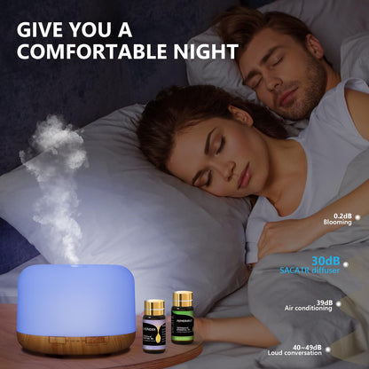 SACATR 500ml Essential Oil Diffuser with 15 Oils – Ultrasonic Humidifier, Remote, 4 Timers, 15 Color Lights