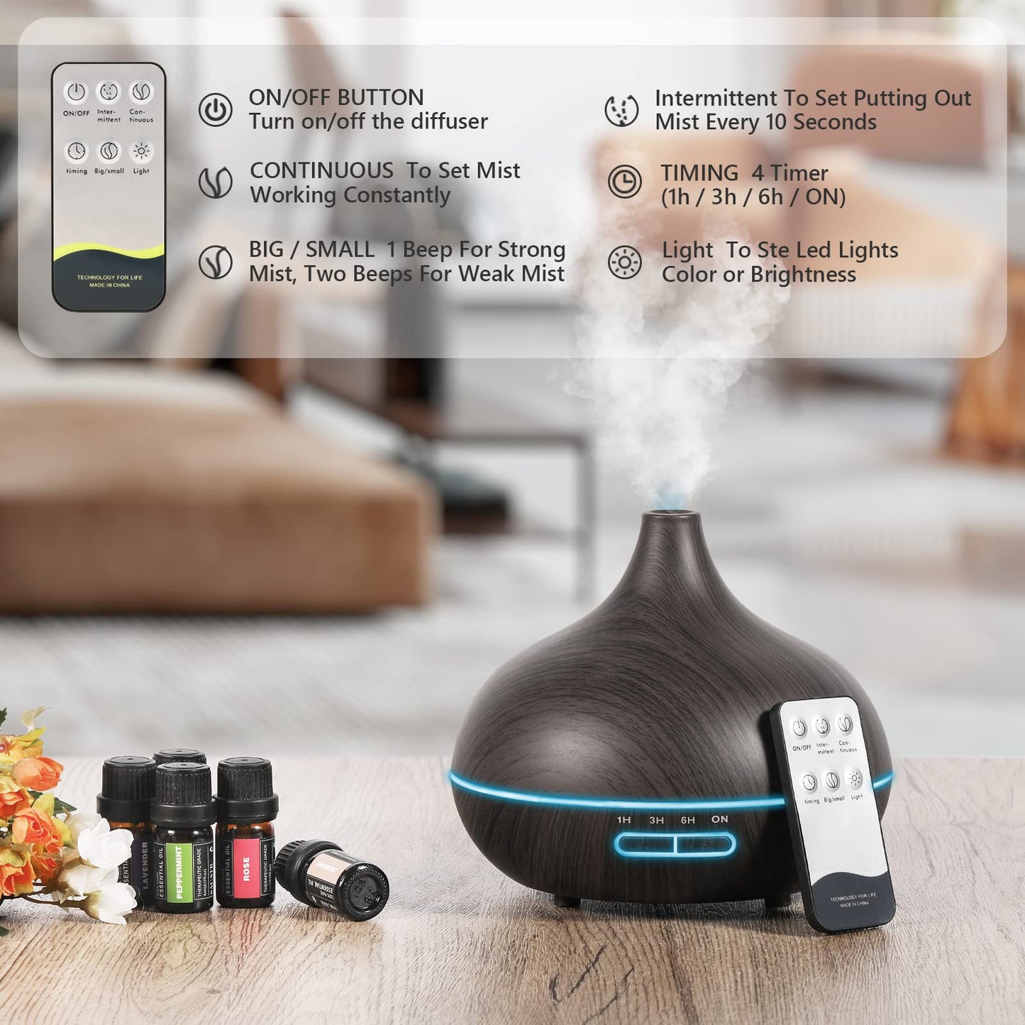 SACATR 550ml Aroma Diffuser with Essential Oils Set – Ultrasonic and Remote