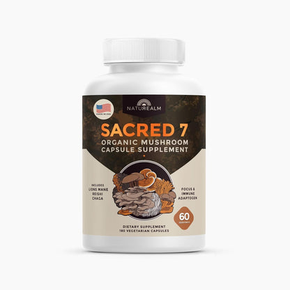 Naturealm Sacred 7 Mushroom 7-in-1 Blend Capsules – 60 Day Supply | Organic Fruiting Body Extract