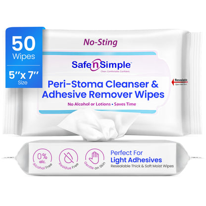 Safe n’ Simple Adhesive Remover Wipes – No Sting, Alcohol-Free, 50 Large 5x7