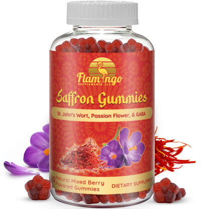 Saffron Gummies – Sugar Free Saffron Supplement with GABA, St. John's Wort & Passion Flower | Focus & Mood Support (60 Gummies)