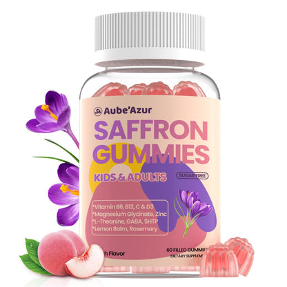 Saffron Gummies for Kids & Adults – 60 Count, 88.5mg, 15-in-1 Peach Flavor