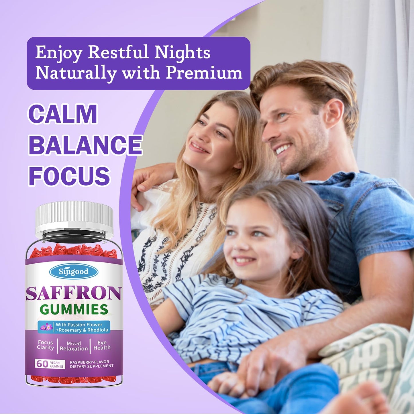 Saffron Gummies Sugar Free Mood Support – Raspberry Flavor (60 Count)