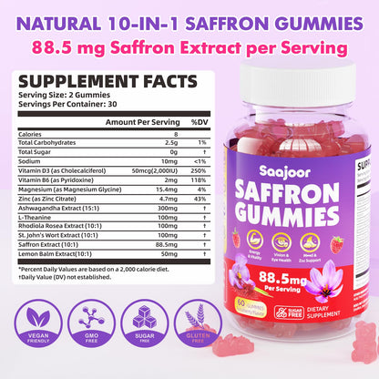 Vegan Saffron Gummies for Mood & Focus – Raspberry, 120 Gummies