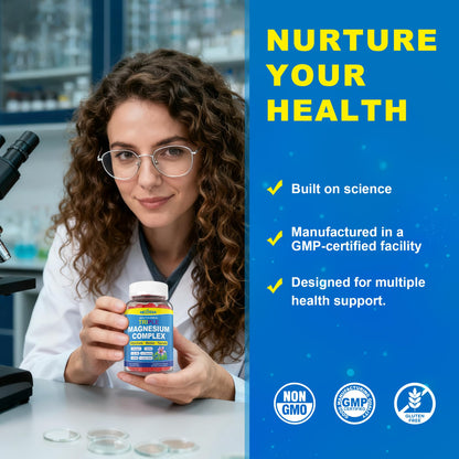 Triple Magnesium Complex Gummies for Adults & Kids 6+ – Sugar Free | Omega-3, Saffron, L-Theanine