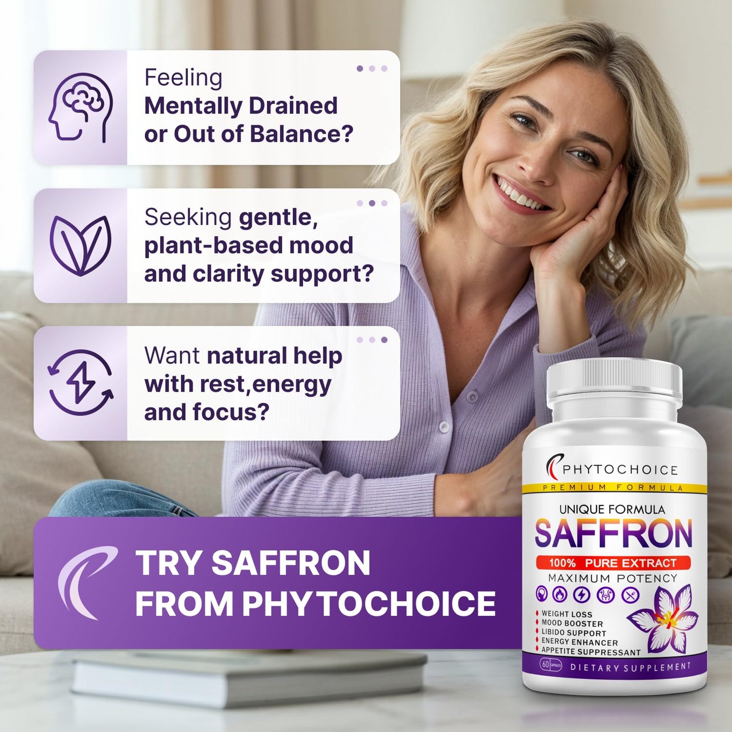 Saffron Supplements - 88.5 mg Pure Saffron Extract Capsules | Mood, Focus, Eye Health - Made in USA
