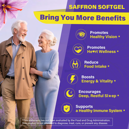 Saffron Supplements - 100mg Liposomal High Absorption | 100% Pure Saffron Extract + Magnesium Glycinate, Omega-3, Turmeric, Ashwagandha, B6, B12, D3 - 60 Softgels