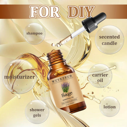 Wuvezrub Sage Essential Oil 60ml | Pure Sage for Aromatherapy & Diffusers