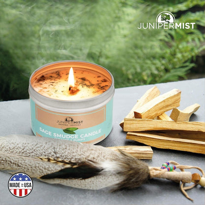 Sage Smudge Candle with White Sage Leaf (6oz) – Manifest & Cleanse | Soy Wax – USA Made