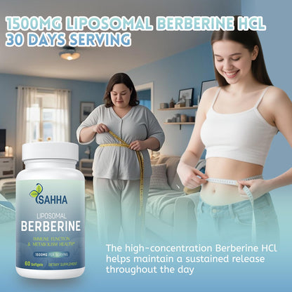 Sahha Liposomal Berberine HCL 1500mg – Supports AMPK & GLP-1 Activation, High Bioavailability for Men and Women Overall Health Supplement (2 Pack)