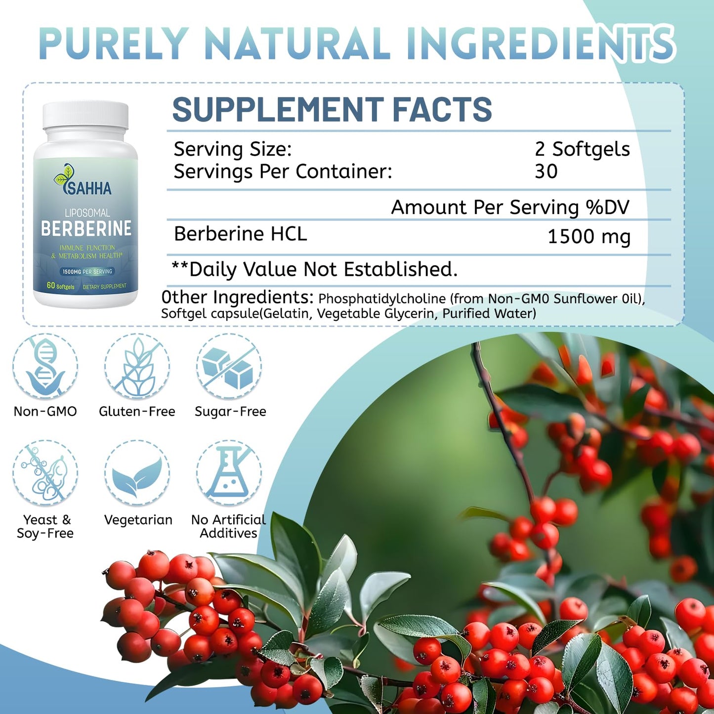 Sahha Liposomal Berberine HCL 1500mg – Supports AMPK & GLP-1 Activation, High Bioavailability for Men and Women Overall Health Supplement (2 Pack)