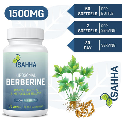 Sahha Liposomal Berberine HCL 1500mg – Supports AMPK & GLP-1 Activation, High Bioavailability for Men and Women Overall Health Supplement (2 Pack)