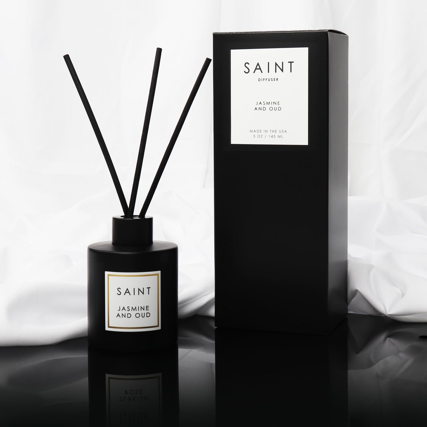 SAINT Jasmine & Oud Reed Diffuser — 5oz in Matte Black Jar