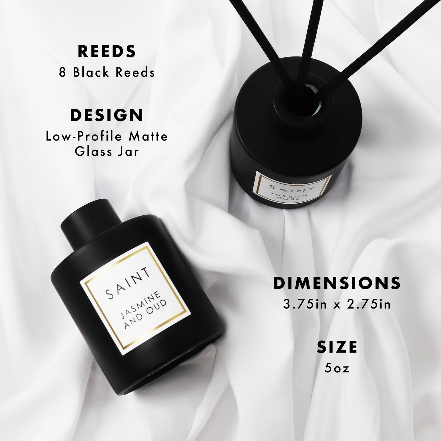 SAINT Jasmine & Oud Reed Diffuser — 5oz in Matte Black Jar
