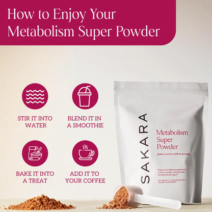 SAKARA Metabolism Super Powder – Appetite Control, Weight Management, Chocolate Flavor | Vegan & Non-GMO | 24 Servings
