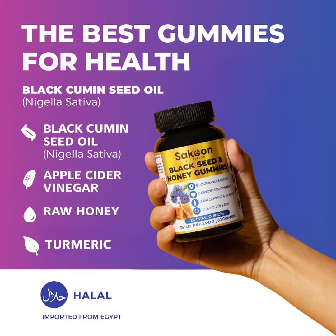 Sakoon Nutrition Black Seed Oil Gummies 2% Thymoquinone – Immune & Joints Support (60 Gummies)