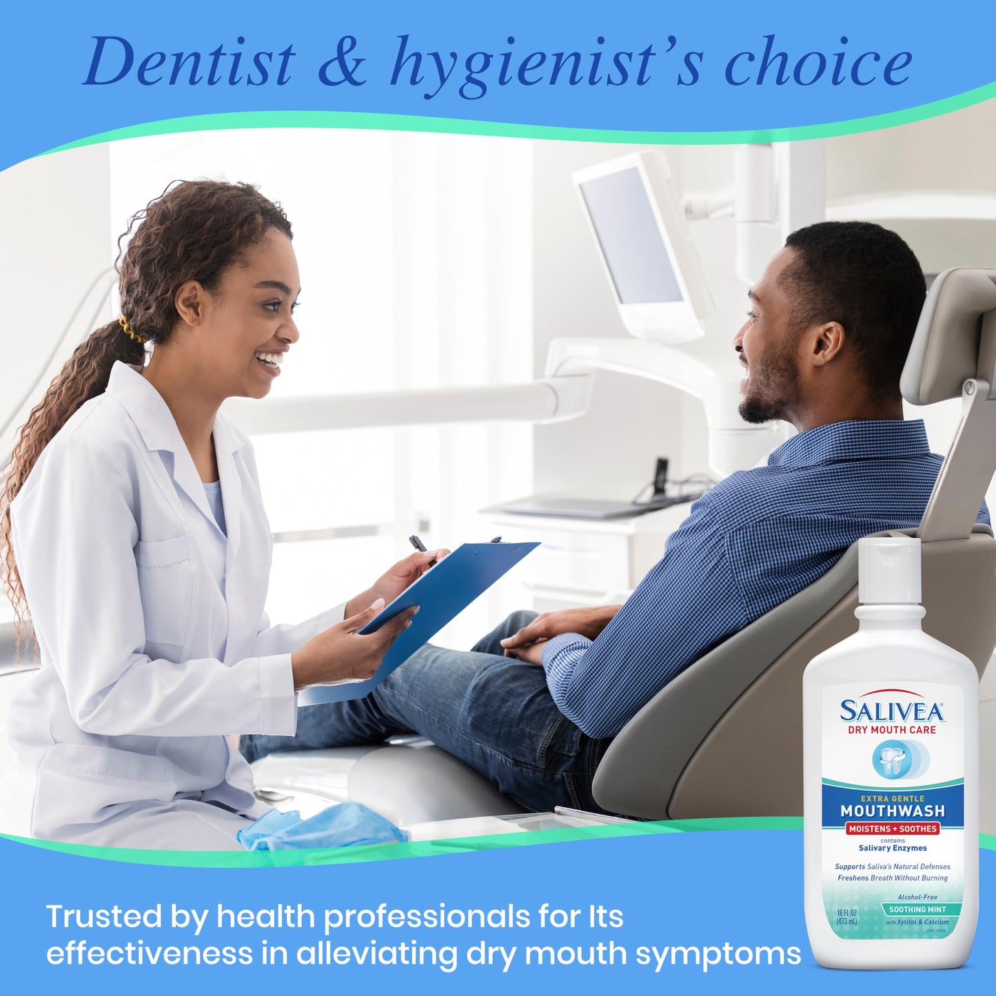 SALIVEA Dry Mouth Mouthwash – Soothing Mint with Natural Salivary Enzymes (2 Pack)