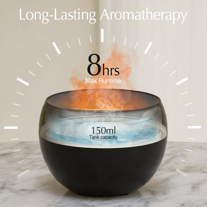 SALKING 2 Pack Flame Essential Oil Diffusers – 150ml Ultrasonic with Auto-Off (White & Black)