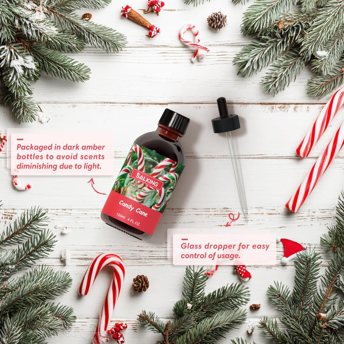 SALKING Candy Cane Fragrance Oil 120ml | Premium Diffuser, Candle & Soap Making Essential Oil