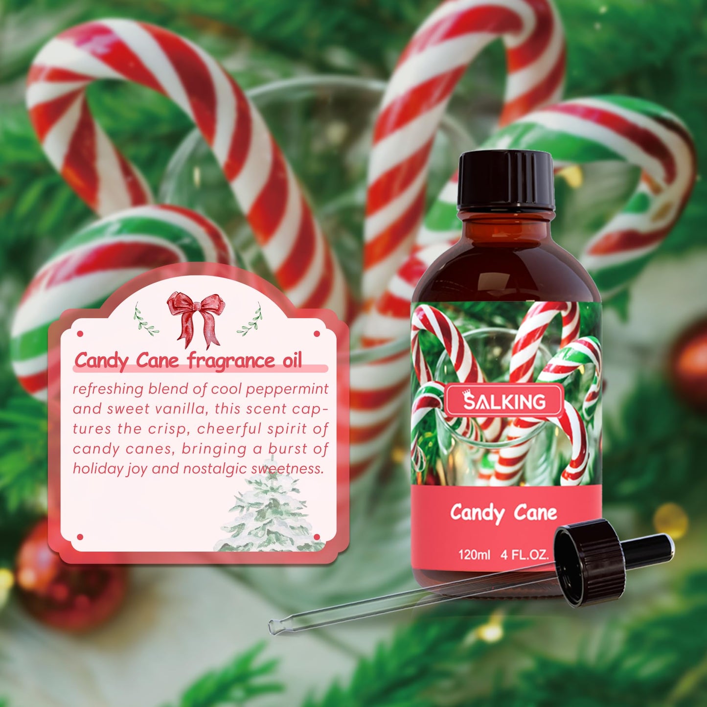 SALKING Candy Cane Fragrance Oil 120ml | Premium Diffuser, Candle & Soap Making Essential Oil