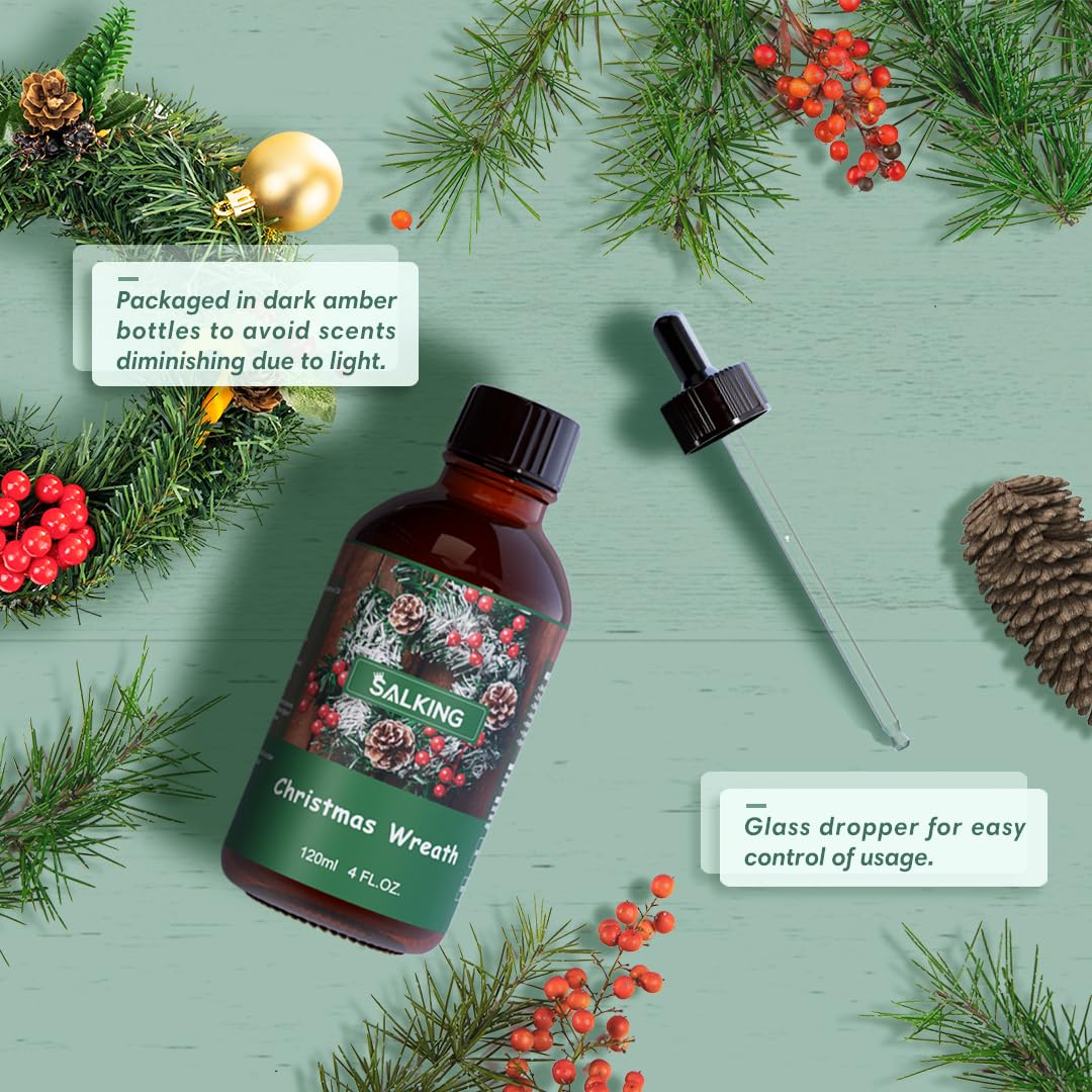 SALKING Christmas Wreath Fragrance Oil - 120ml Premium Essential Oils for Diffusers, Candles & Soaps